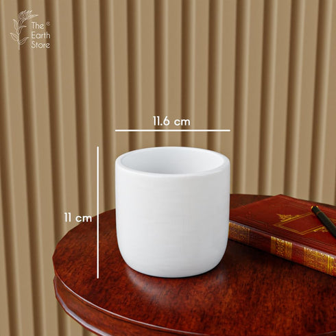 White Cylindrical Ceramic Clay Pots - The Earth Store - Planter